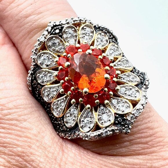 Rare Chuck Clemency Womens Ring Sterling Silver Gemstone Daisy Flower Size 7 - Picture 3 of 7